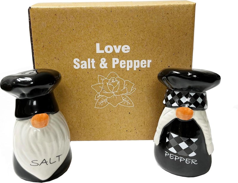 KARALIN Ceramic Salt & Pepper Shaker Sets Farmhouse Salt Shaker Rustic Kitchen Decor Tabletop Accessories Cute Chef Design Housewarming with Box Salt and Pepper Seasoning Set (Black & White) - Image 4